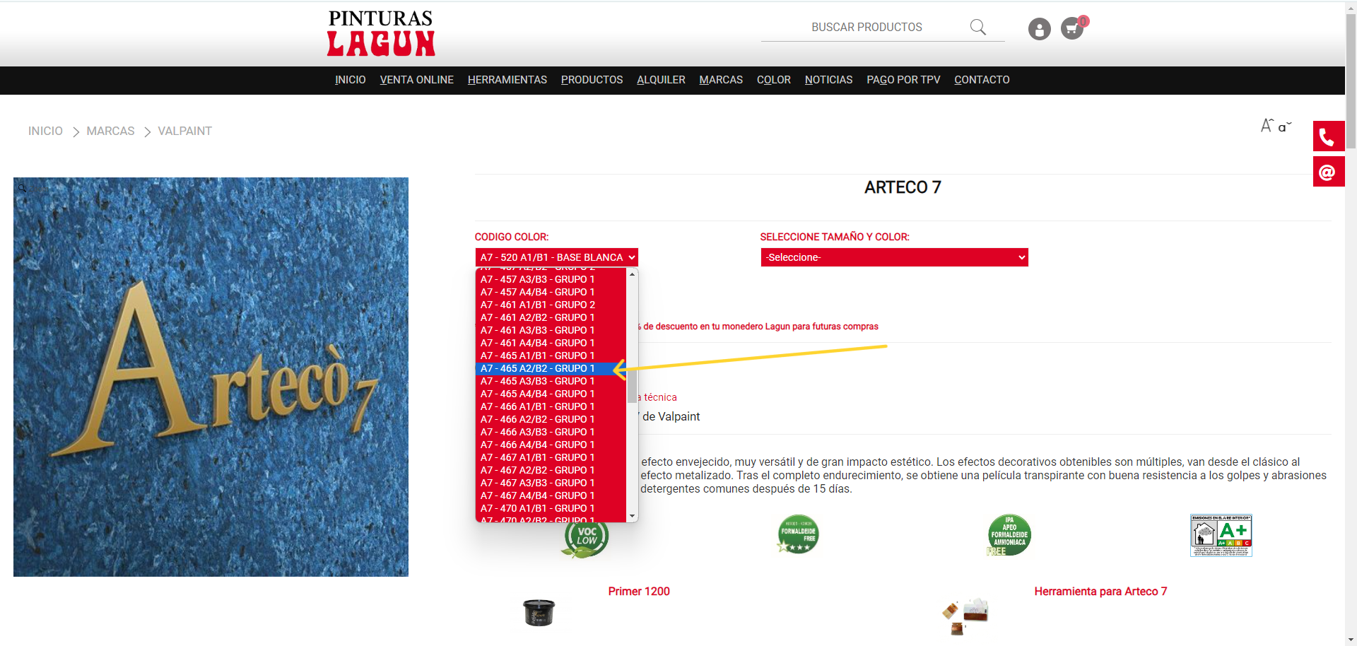 Seleccionar codigo color